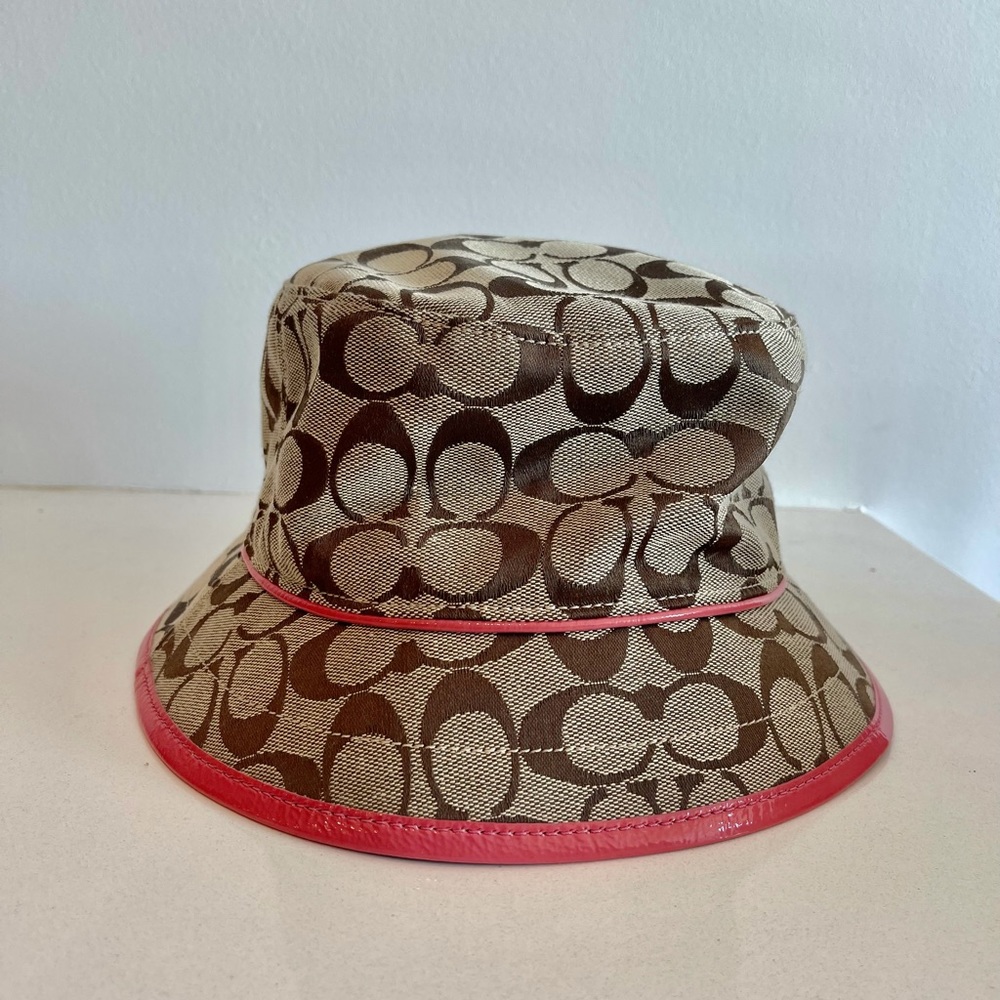 Coach Signature Bucket Hat with Pink Trim
